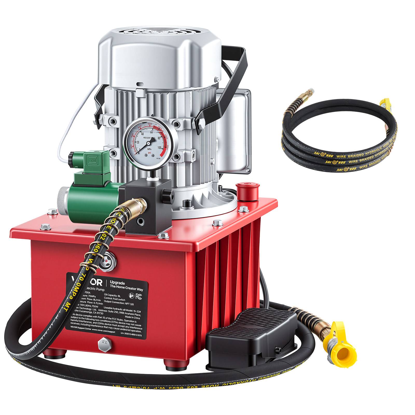 Vevor - VEVOR Pompe Hydraulique Électrique Groupe Simple Effet 750 W 700 bar avec Pédale - Image 1