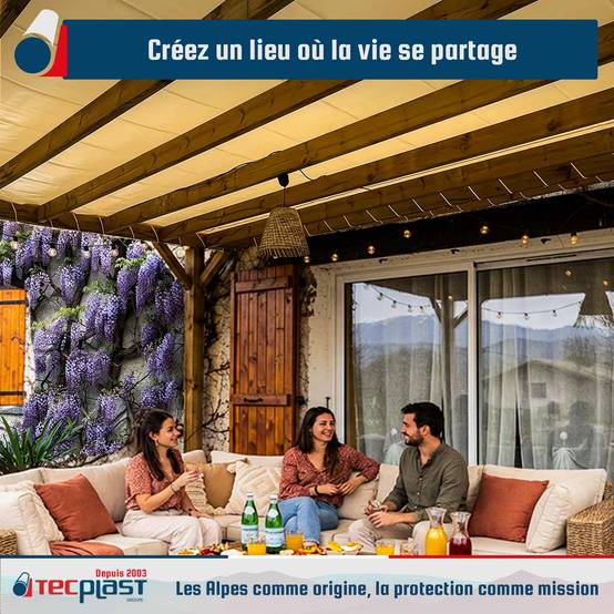 Toile Pergola Ivoire 2x3,5 m Protection Solaire XP680M2PR - Garantie 15 ans - Bâche Pergola étanche PVC - Made in France TECPLAST - Imagen 3