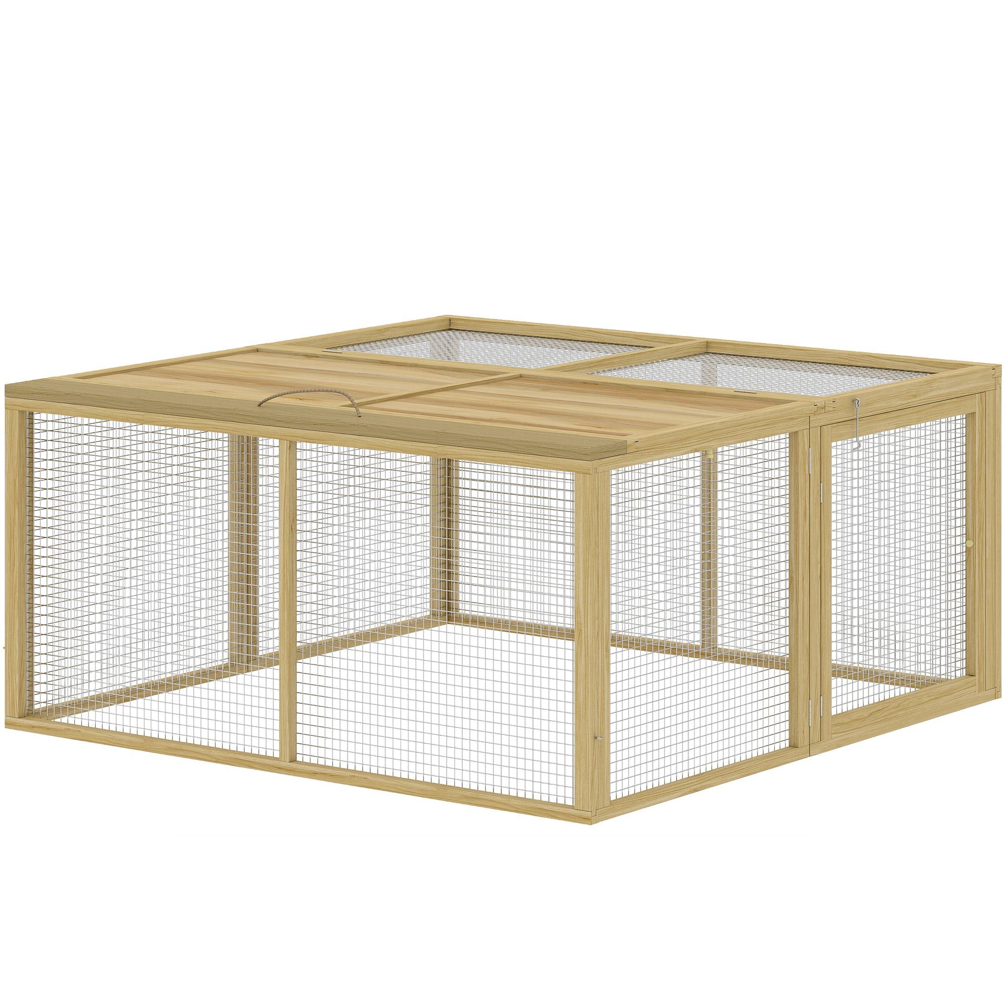 Cage petits animaux, lapins, toit ouvrant, sapin, 120 x 120 x 57 cm, naturel - Image 2