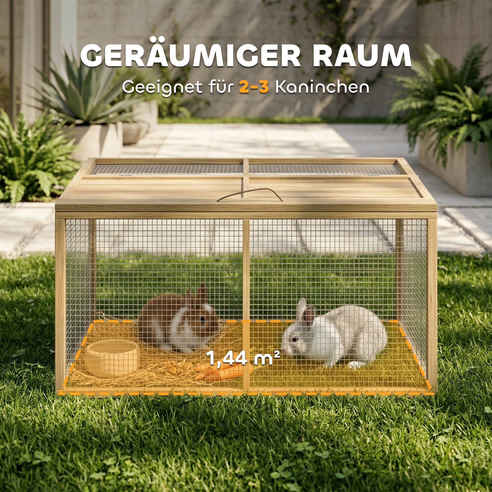 Cage petits animaux, lapins, toit ouvrant, sapin, 120 x 120 x 57 cm, naturel - Image 6