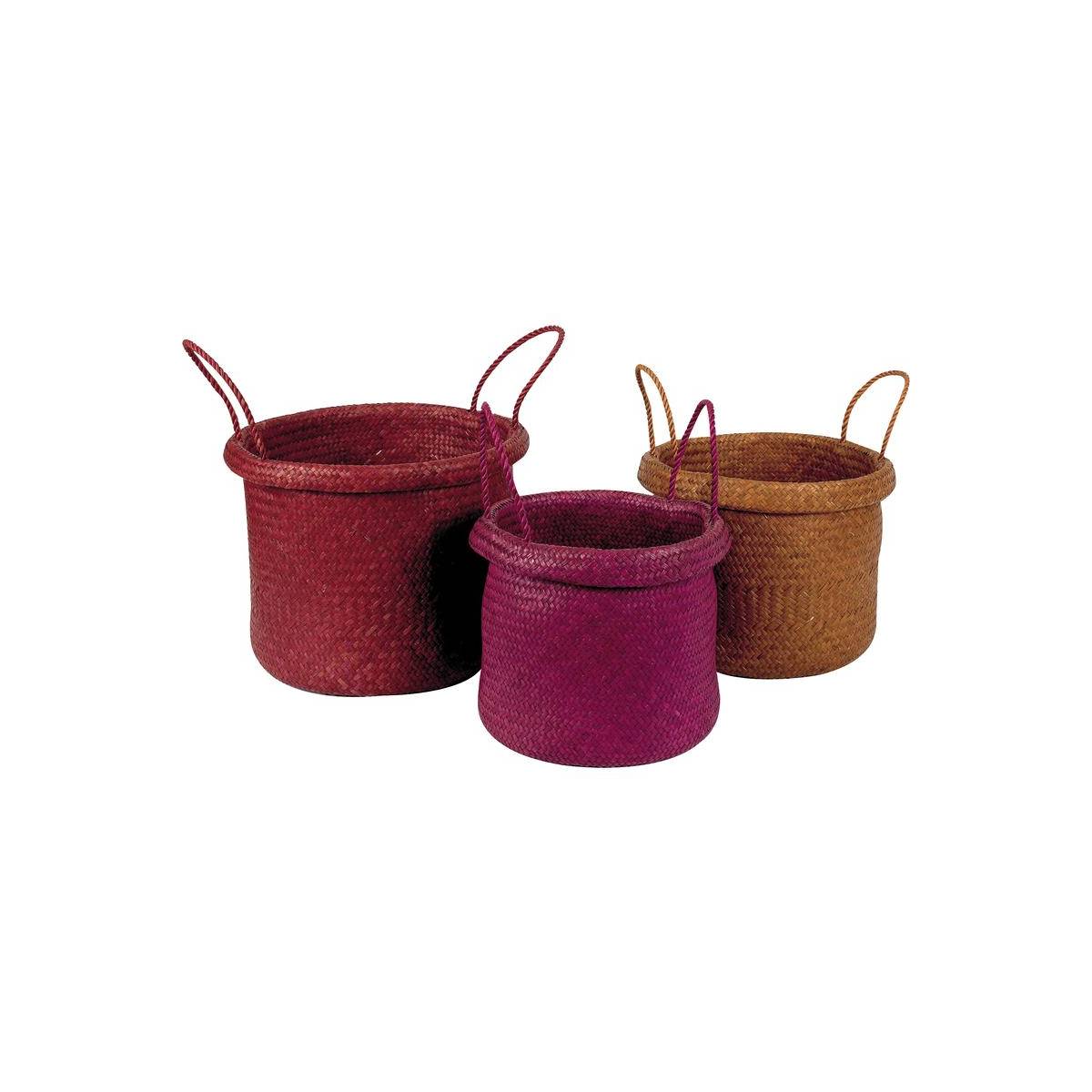 Aubry Gaspard - Corbeille en palmier coloris assortis (lot de 3) Rond