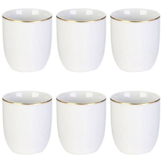 The Home Deco Factory - Lot de 6 Tasses Déco "Liseré Doré" 8cm Blanc - Image 1