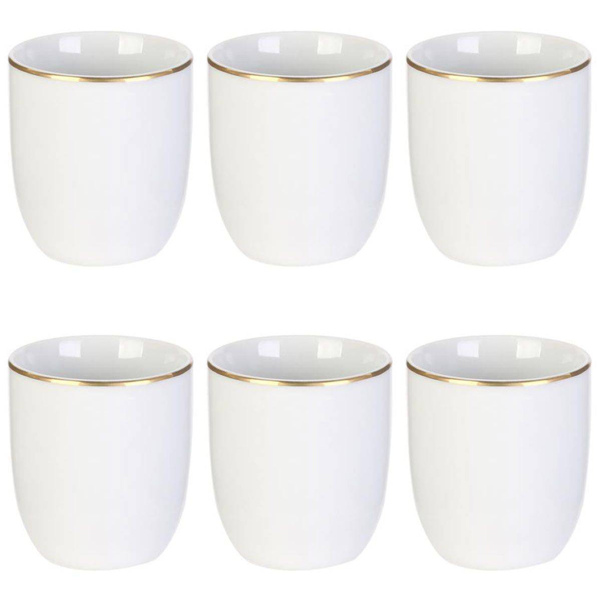 The Home Deco Factory - Lot de 6 Tasses Déco "Liseré Doré" 8cm Blanc - Image 1