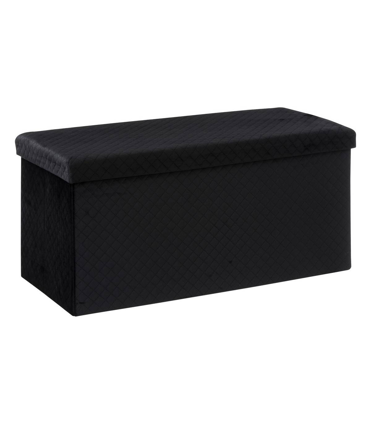 2 en 1 Pouf pliant double et Coffre de rangement en Velours Noir 76 x 38 cm - Imagen 1