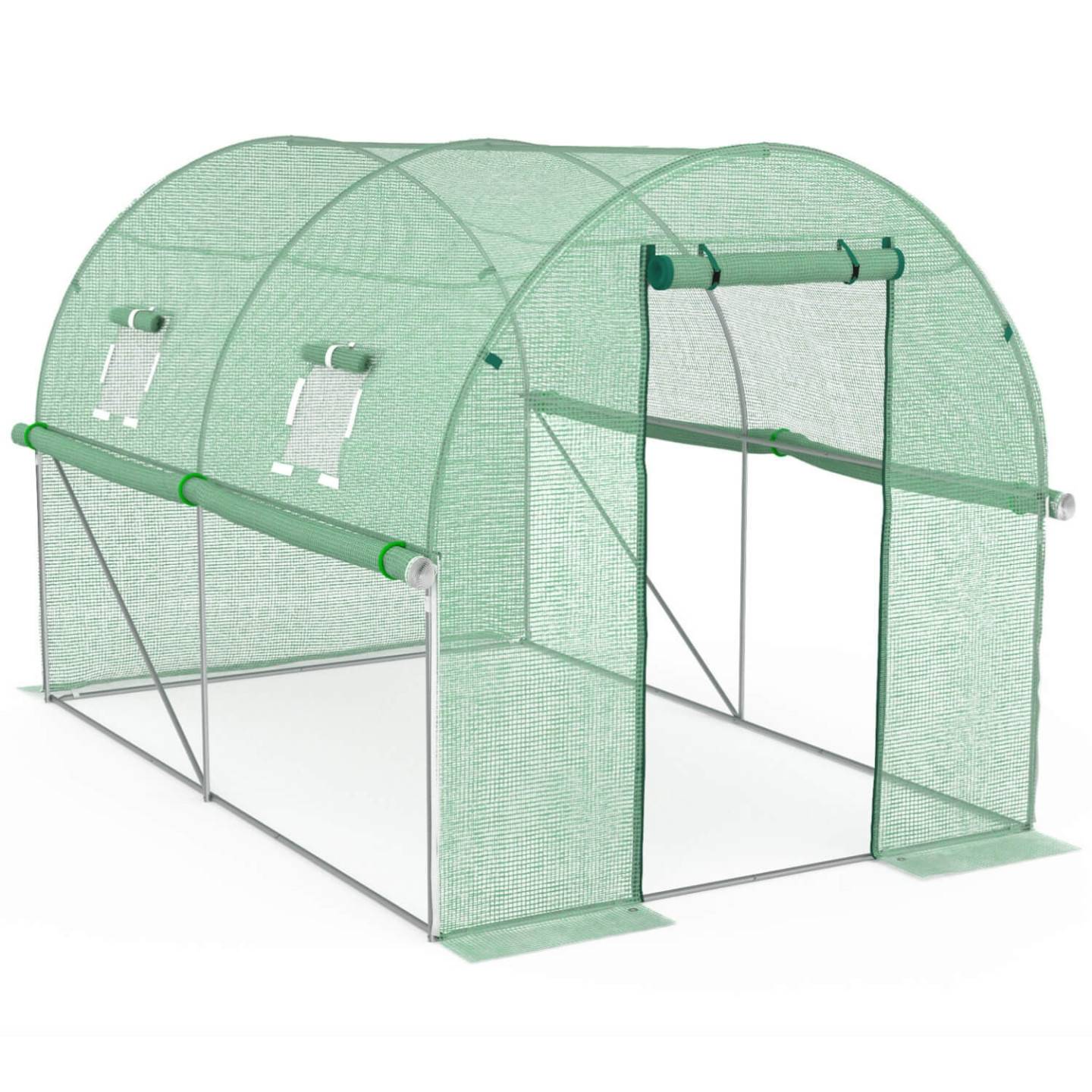 IDMARKET - Serre de jardin tunnel 6m² 3 x 2 x 2 m acier galvanisé + bâche anti-UV avec porte et fenêtres ROMA verte toutes saisons - Image 5