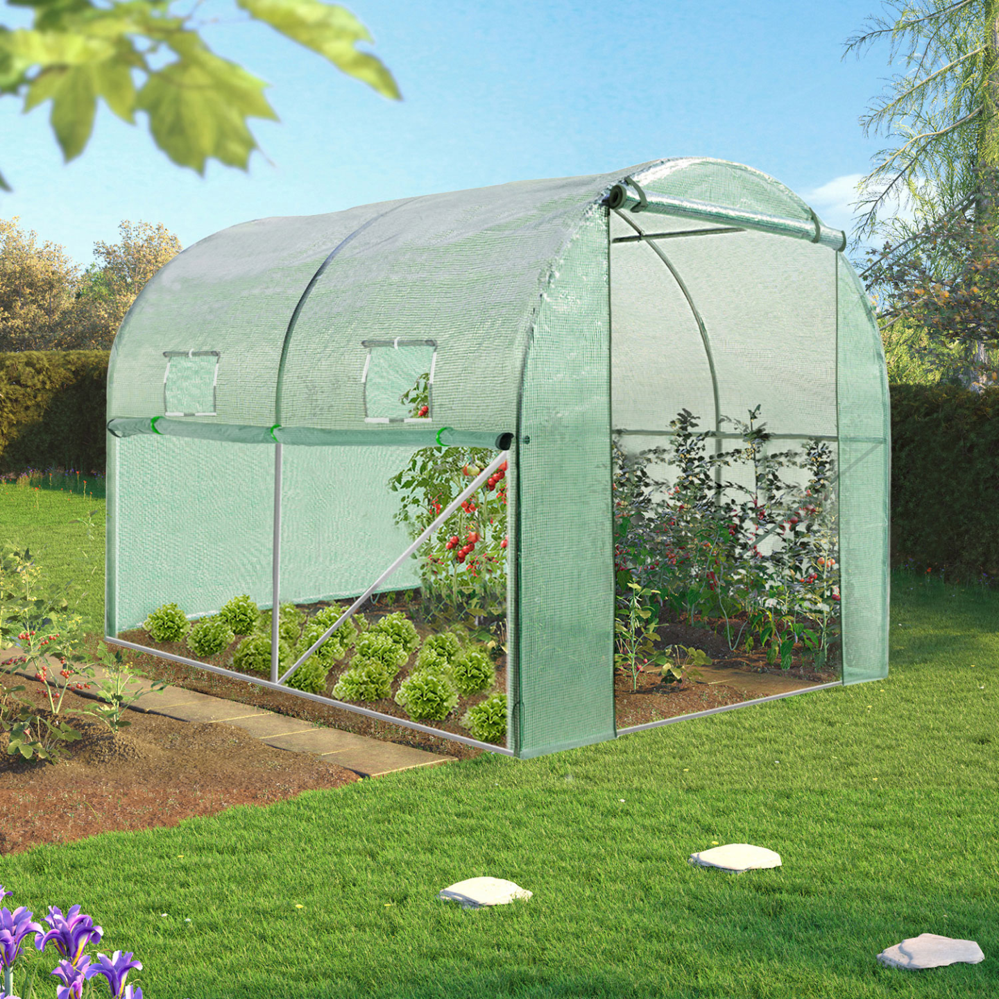 Serre tunnel de jardin 4 saisons 6M² verte gamme maraîchère ROMA 2x3M - Image 1
