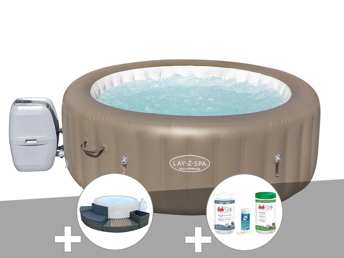 Bestway - Kit spa gonflable Bestway Lay-Z-Spa Palm Springs rond Airjet 4/6 places + Ensemble mobilier + Kit traitement brome