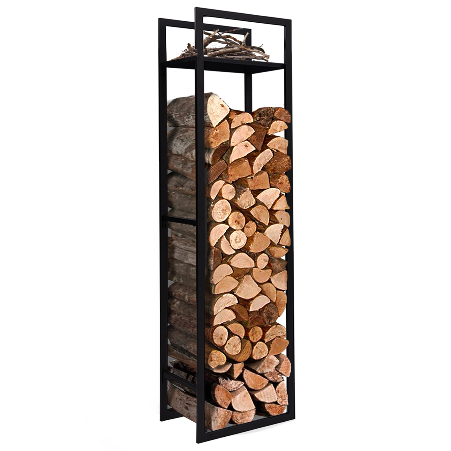 Range bûches vertical acier noir avec étagère H.170 CM pour cheminée - Image 2