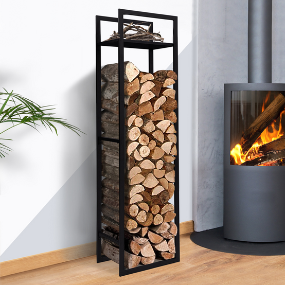 Range bûches vertical acier noir avec étagère H.170 CM pour cheminée - Image 1