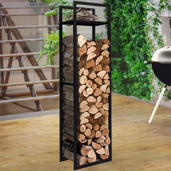 Range bûches vertical acier noir avec étagère H.170 CM pour cheminée - Image 5