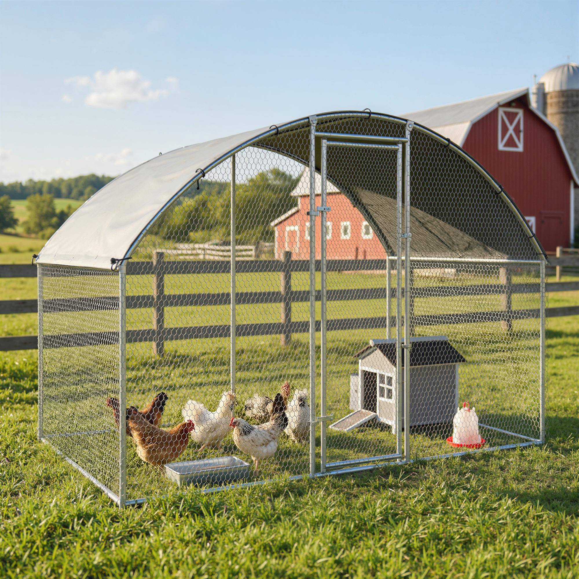 Poulailler extérieur 2,8x1,7x1,9m, bâche Oxford anti-UV étanche, loquets, pour 5-8 poules argent - Image 3