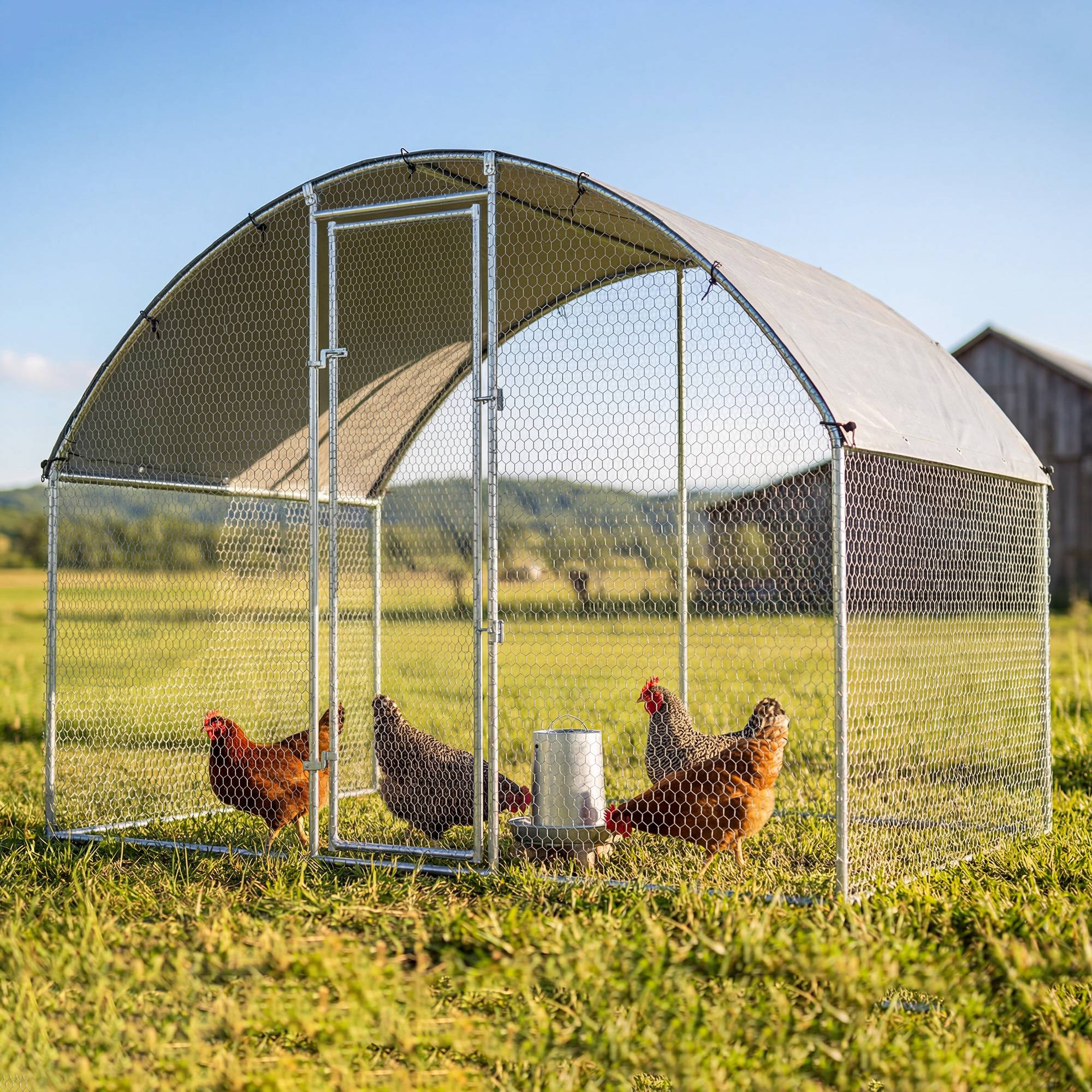 Poulailler extérieur 2,8x1,7x1,9m, bâche Oxford anti-UV étanche, loquets, pour 5-8 poules argent - Image 4