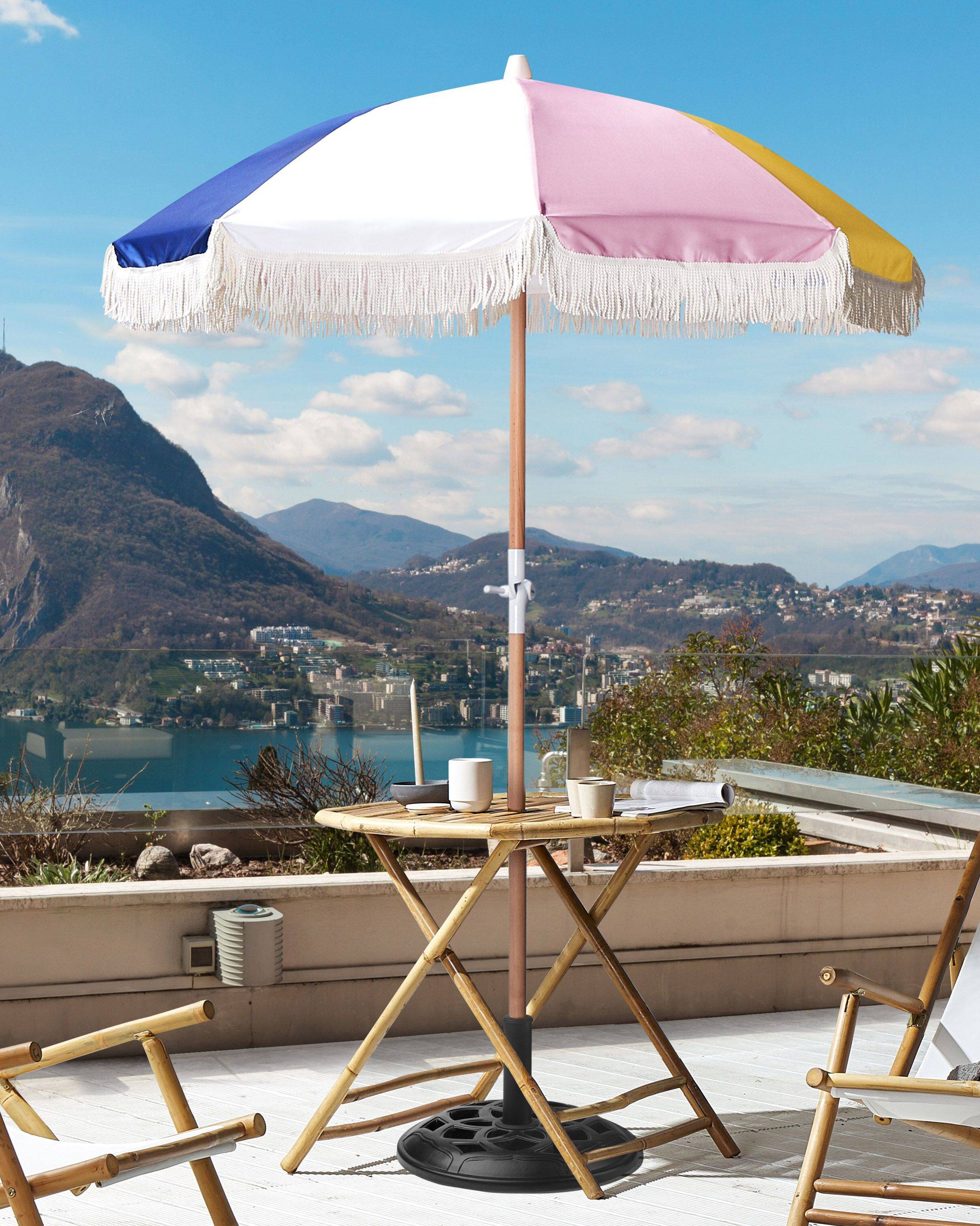 Beliani - Parasol de Jardin en Tissu Multicolore avec Mât en Bois ⌀ 150 cm Design Rétro Protection Extérieur Inclinable Résistant aux UV - Imagen 2