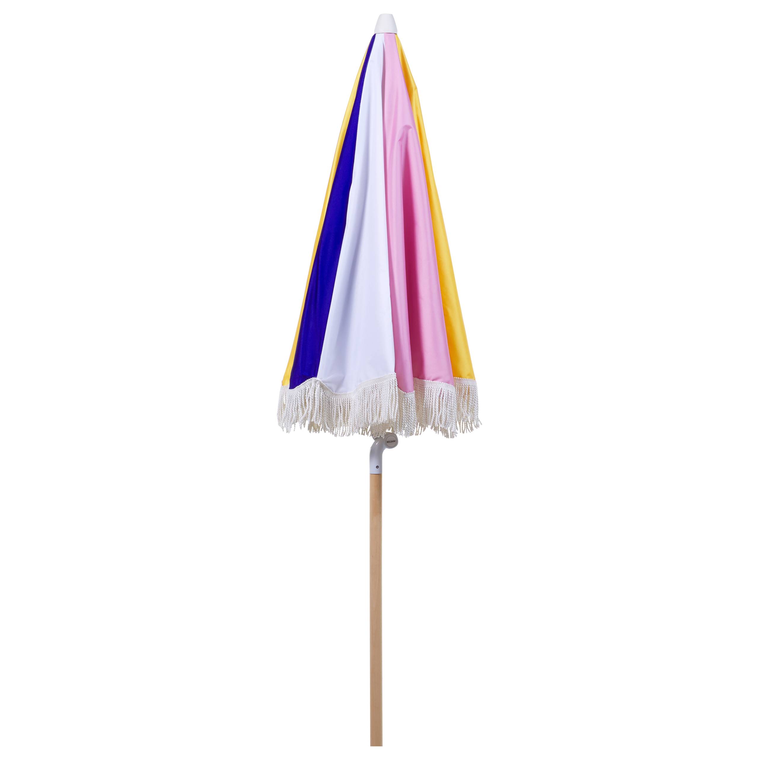 Beliani - Parasol de Jardin en Tissu Multicolore avec Mât en Bois ⌀ 150 cm Design Rétro Protection Extérieur Inclinable Résistant aux UV - Imagen 4