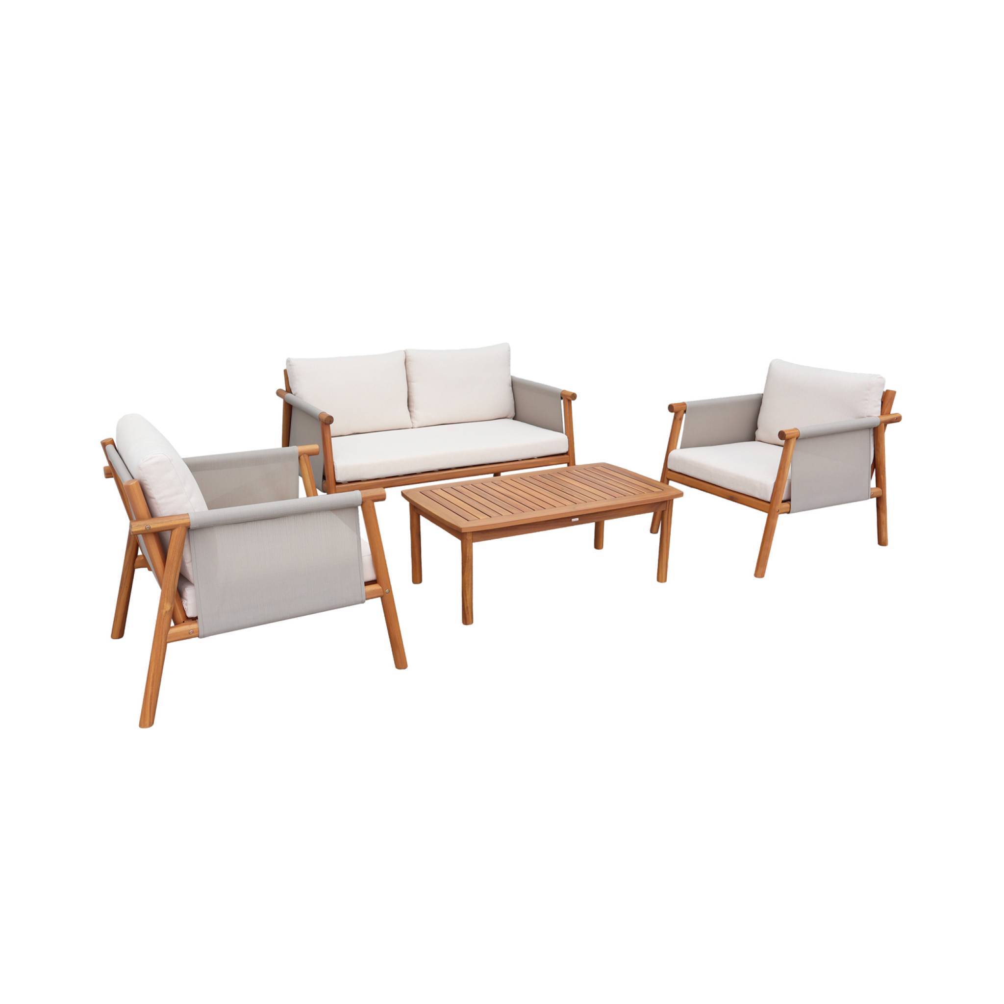 sweeek - Salon de jardin bois d'acacia et tissu beige 4 places - Koa | sweeek - Image 1