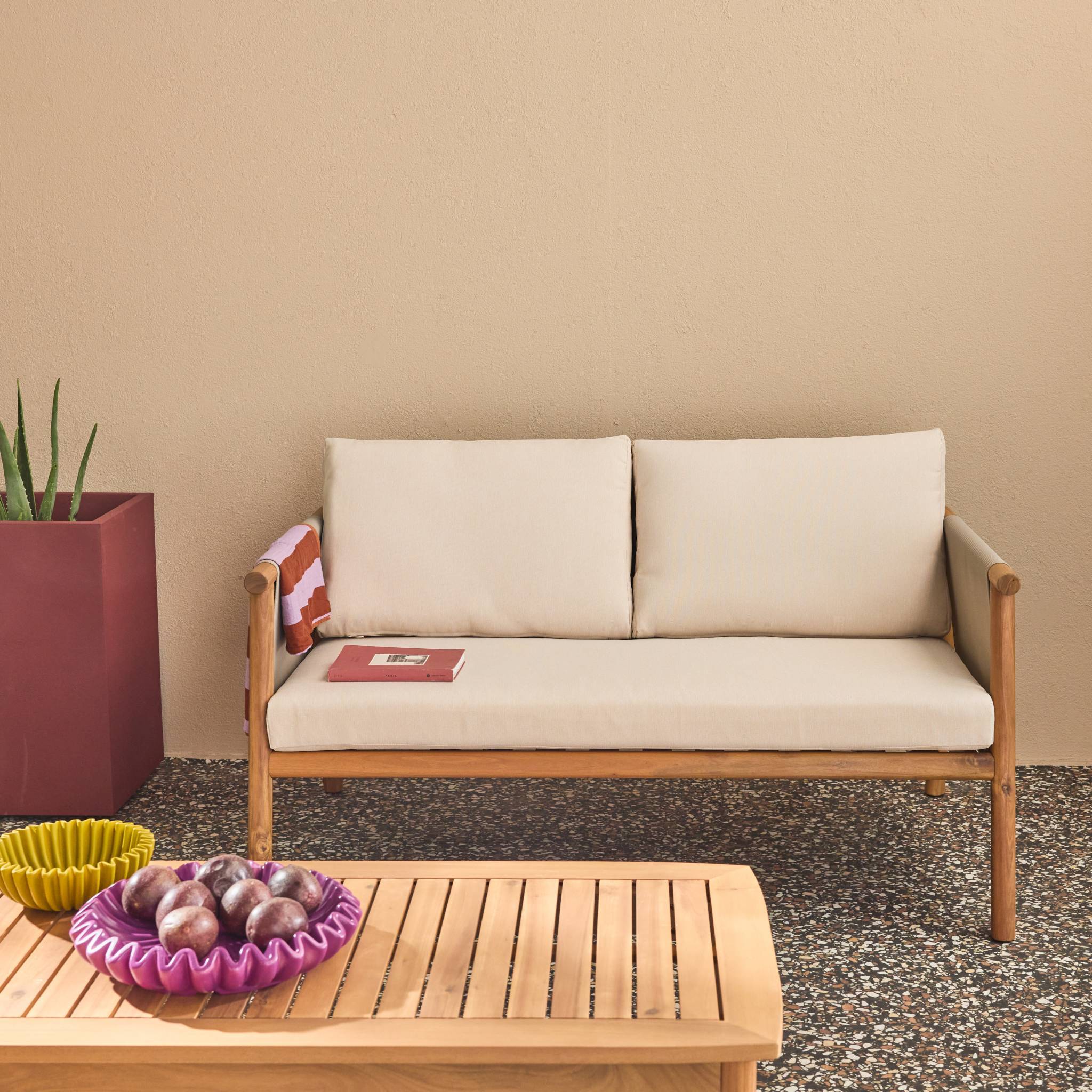 sweeek - Salon de jardin bois d'acacia et tissu beige 4 places - Koa | sweeek - Image 6