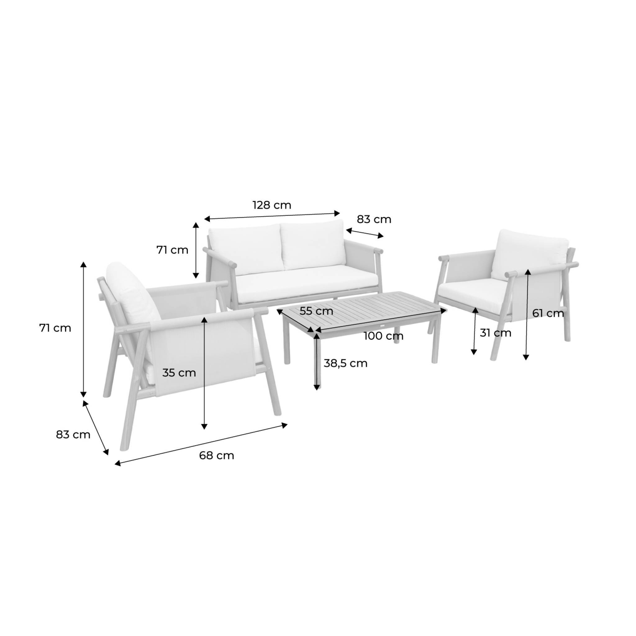 sweeek - Salon de jardin bois d'acacia et tissu beige 4 places - Koa | sweeek - Image 3