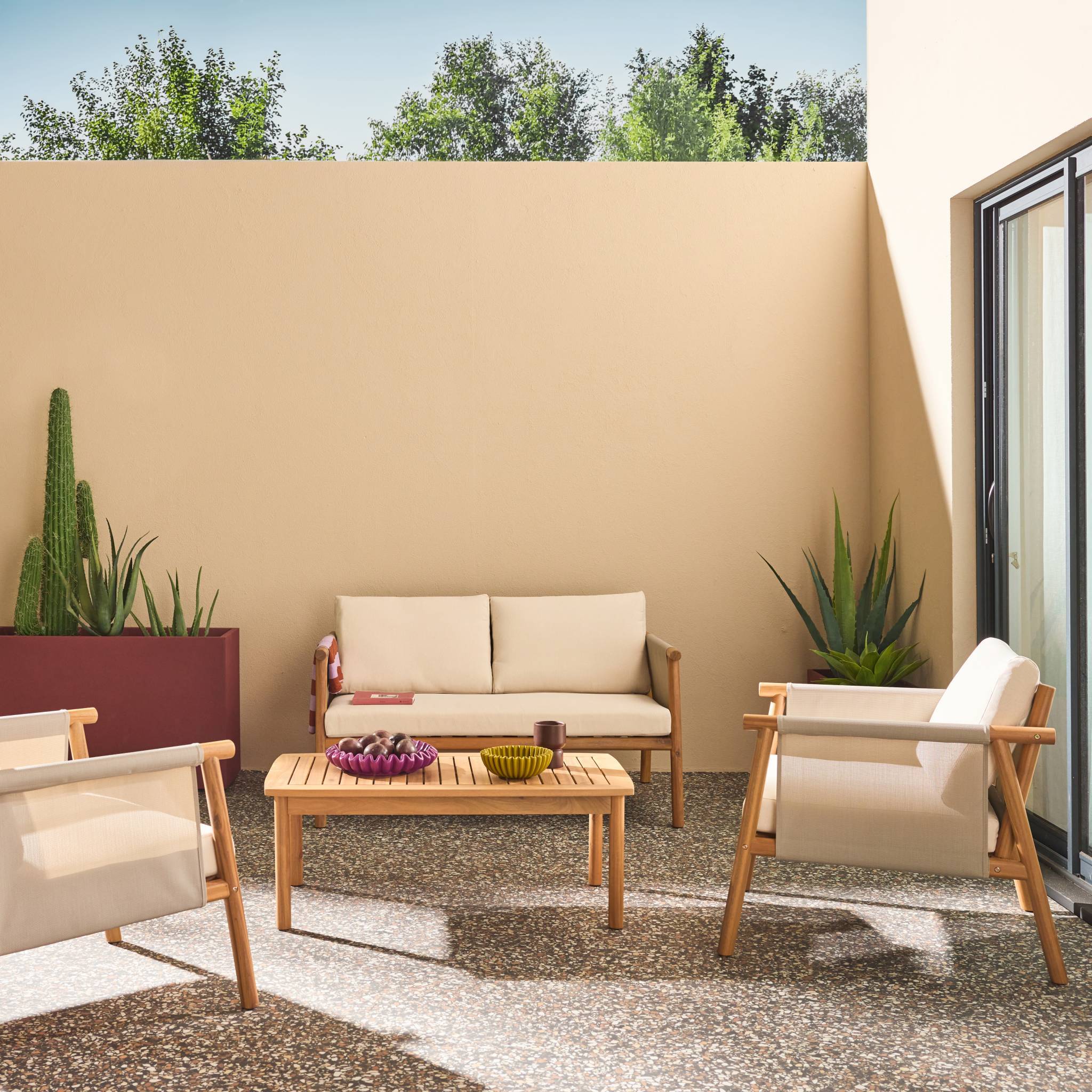 sweeek - Salon de jardin bois d'acacia et tissu beige 4 places - Koa | sweeek - Image 2
