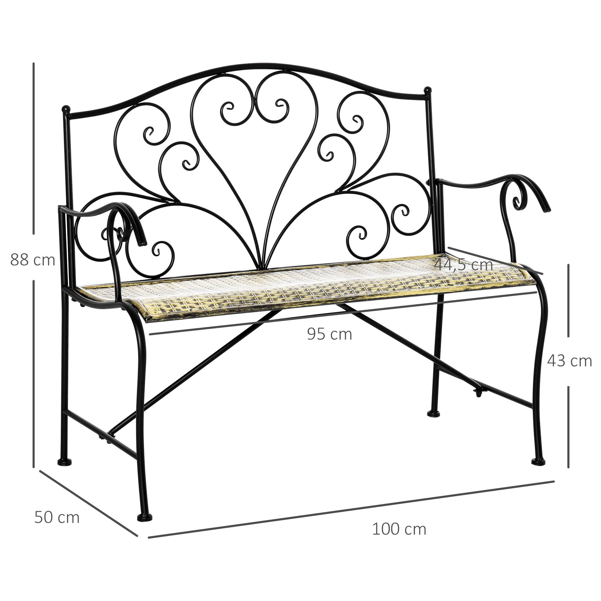 ComfortXL - Banc 2 Places Métal Néo-Rétro Balcon Imitation Fer Forgé 100x50x88cm Noir - ComfortXL Outdoor Living - Image 4