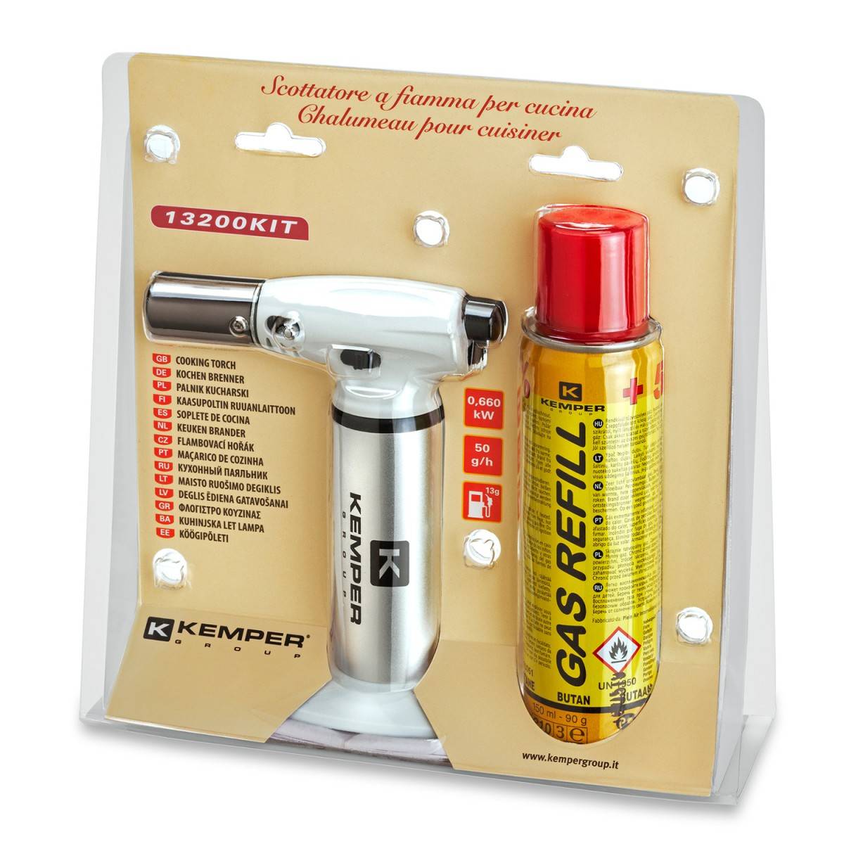 Chalumeau de cuisine à gaz Toutes positions 360° + Cartouche de gaz 160ml Allumage piézo Flamme réglable KEMPER - Imagen 6