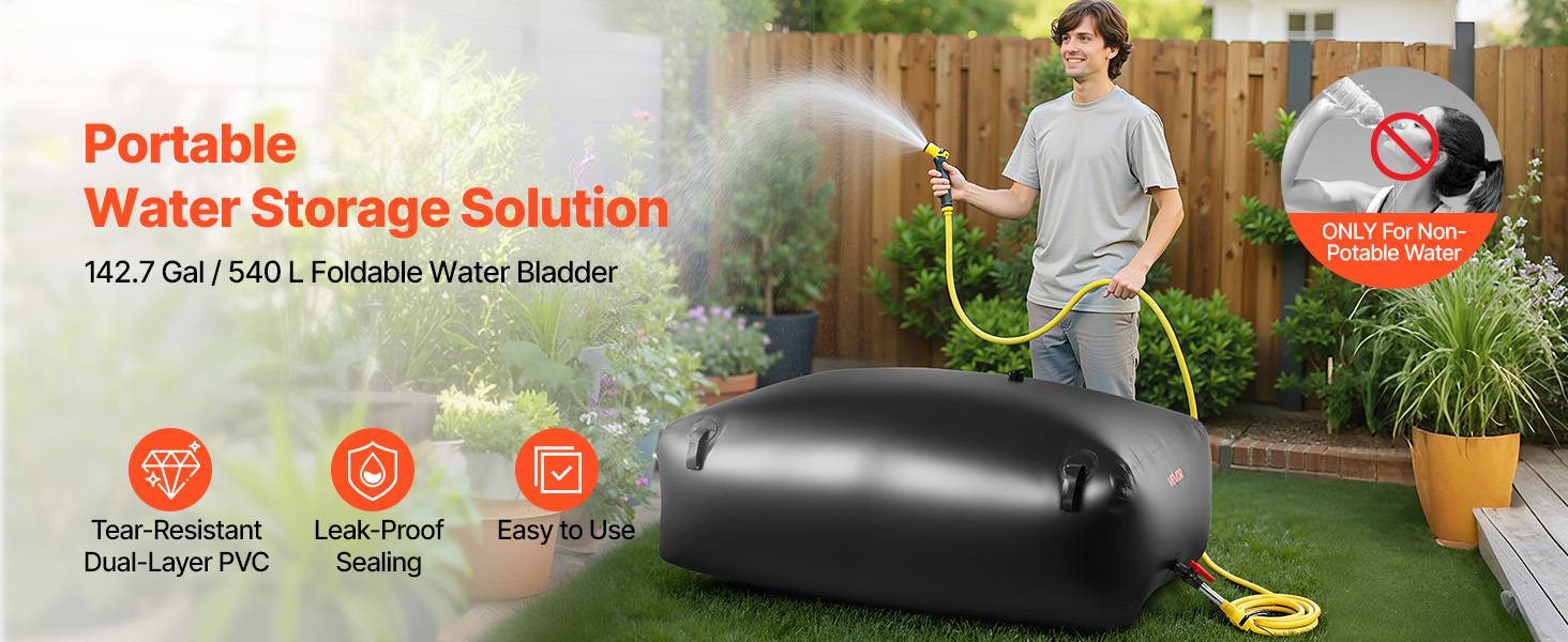 VEVOR Réservoir d'Eau Souple Vessie de Stockage Eau Pliable en PVC 540 L Noir - Image 9