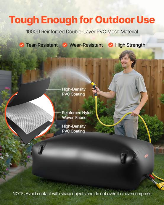 VEVOR Réservoir d'Eau Souple Vessie de Stockage Eau Pliable en PVC 540 L Noir - Image 3