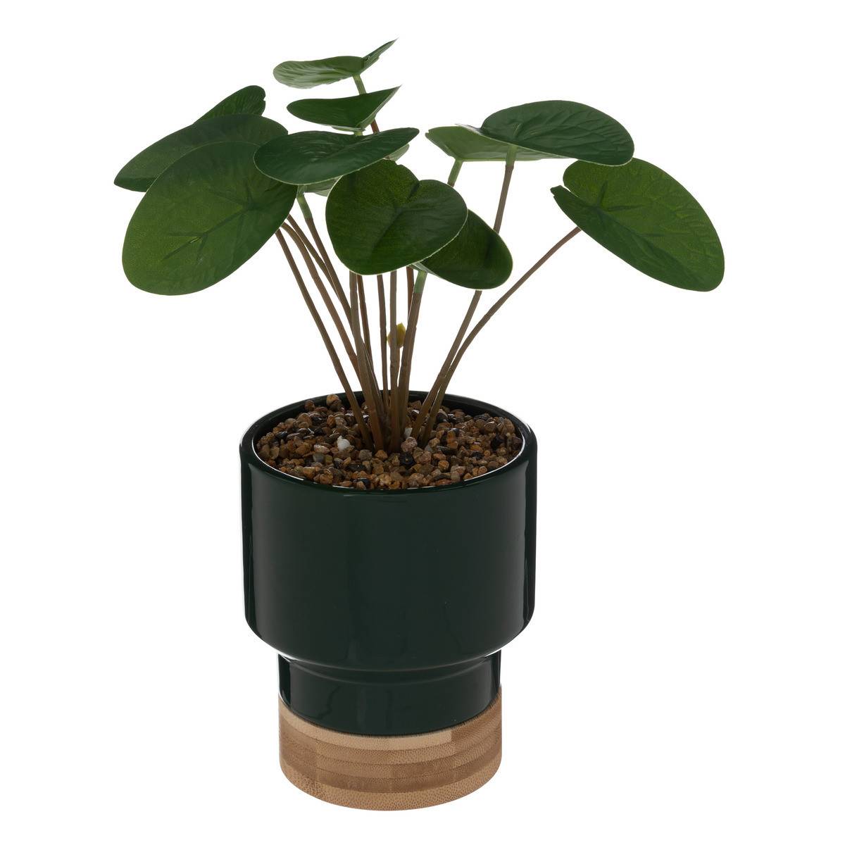 Plante artificielle pot en céramique Vert Foncé et Bambou H 26 cm - Imagen 1
