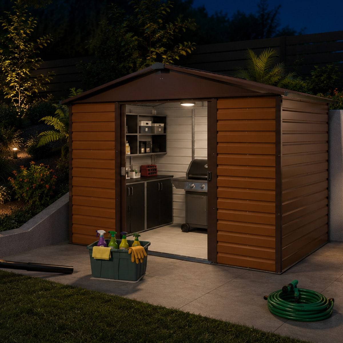 Yardmaster - Abri de jardin métal imitation bois 5,30 m2 Yardmaster + kit d'ancrage + lampe magnétique - Image 2