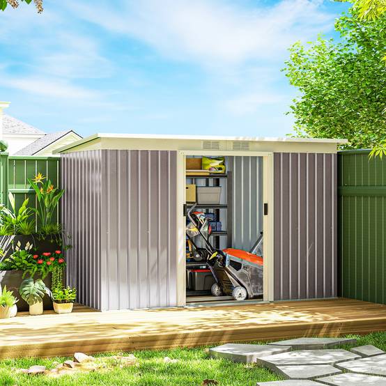 Abri de jardin extérieur 3,2 m² 280 x 130 x 172 cm avec portes coulissantes et ventilation, gris clair - Image 4