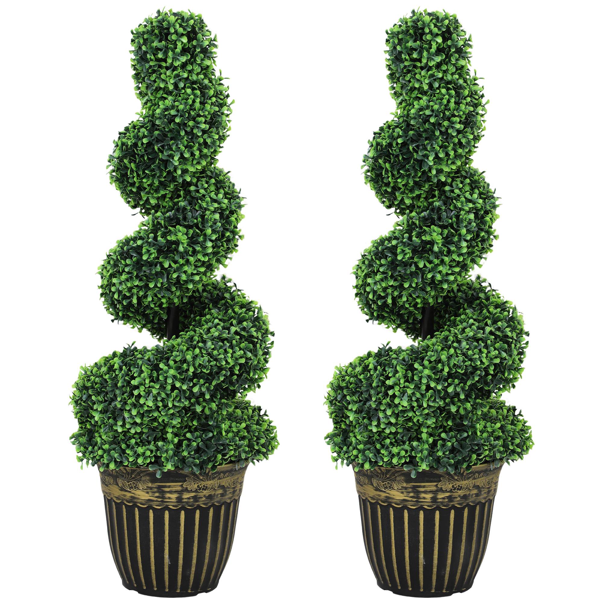 Sans Marque - Buis spiralé lot 2 plantes artificielles pot 90 cm vert - Image 1