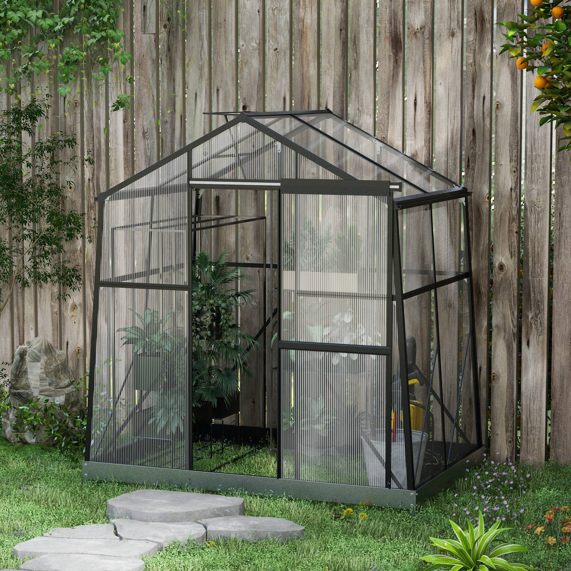 Serre polycarbonate aluminium pour jardin potager porte coulissante 192x131x203cm noir - ComfortXL Outdoor Living - Image 4