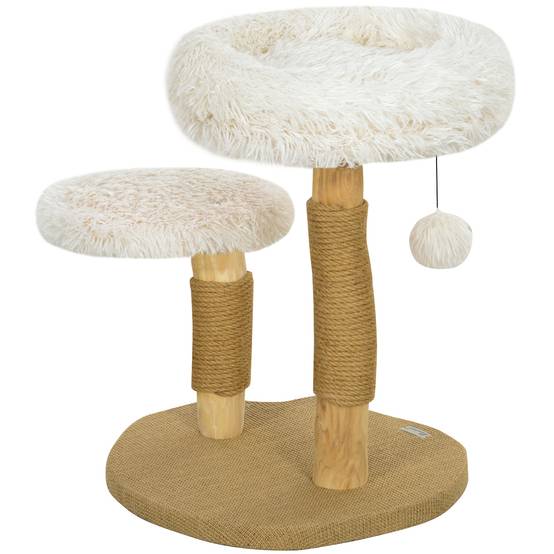 Arbre à chat bois et peluche blanc 50 x 47 x 61.5 cm - PANGIVO - Image 2