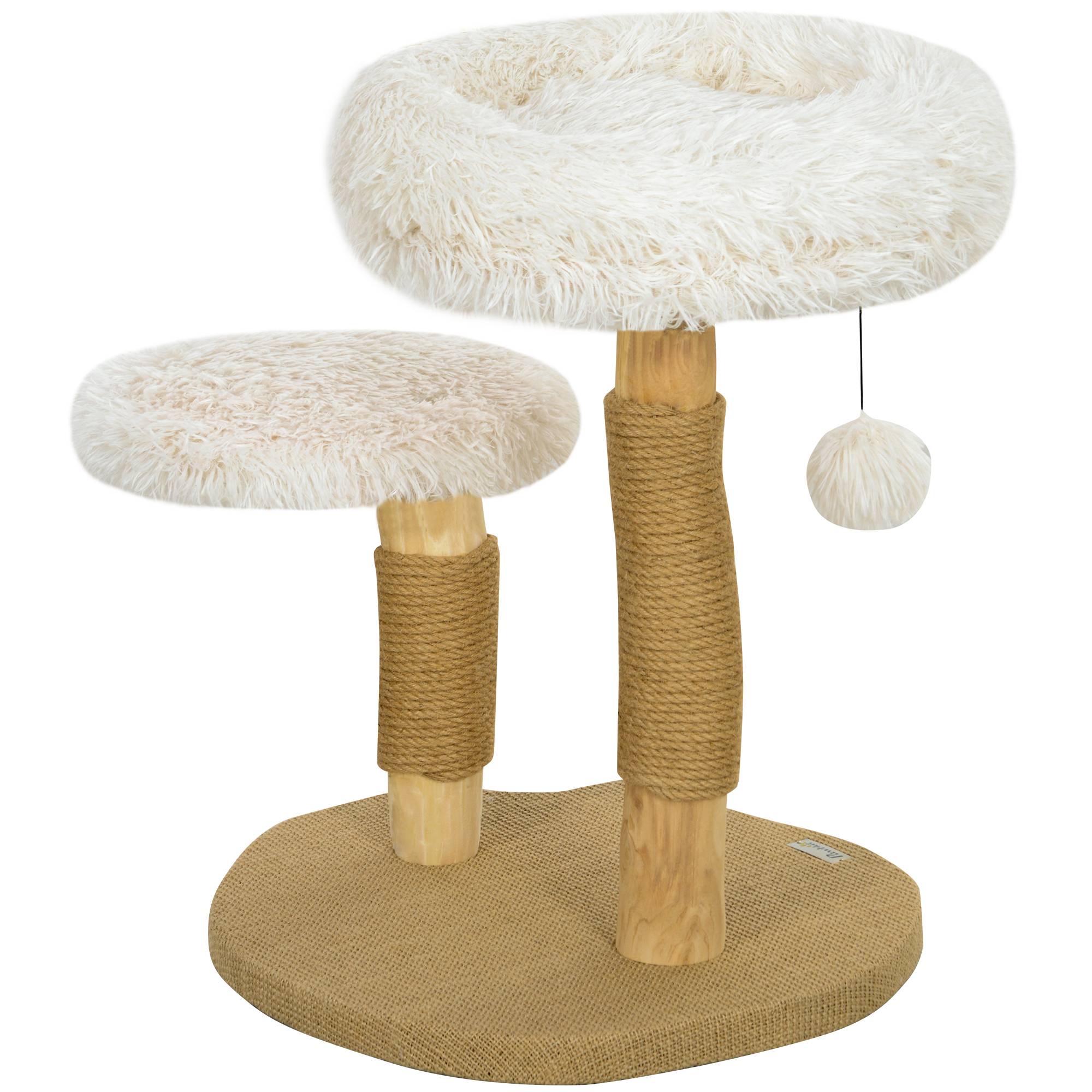 Arbre à chat bois et peluche blanc 50 x 47 x 61.5 cm - PANGIVO - Image 2