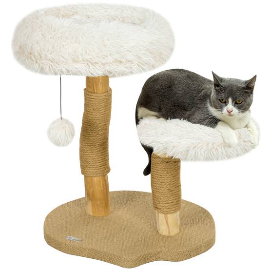 Arbre à chat bois et peluche blanc 50 x 47 x 61.5 cm - PANGIVO - Image 1