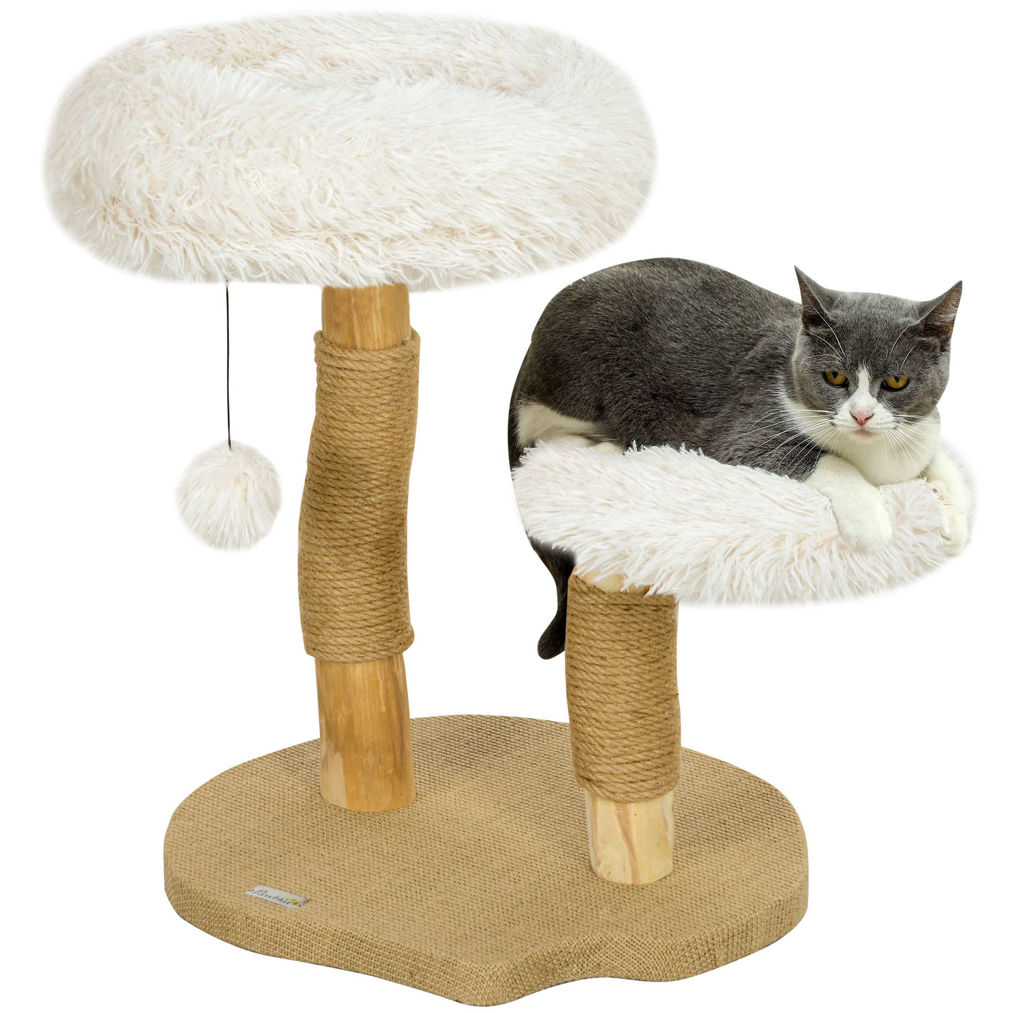 Arbre à chat bois et peluche blanc 50 x 47 x 61.5 cm - PANGIVO - Image 1