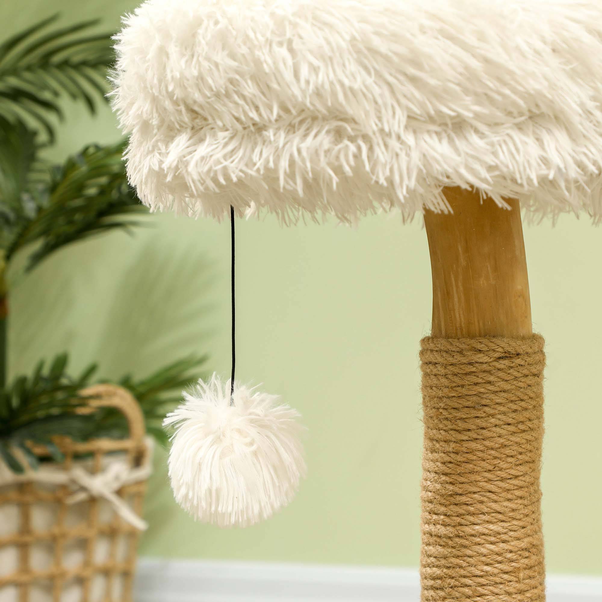 Arbre à chat bois et peluche blanc 50 x 47 x 61.5 cm - PANGIVO - Image 9