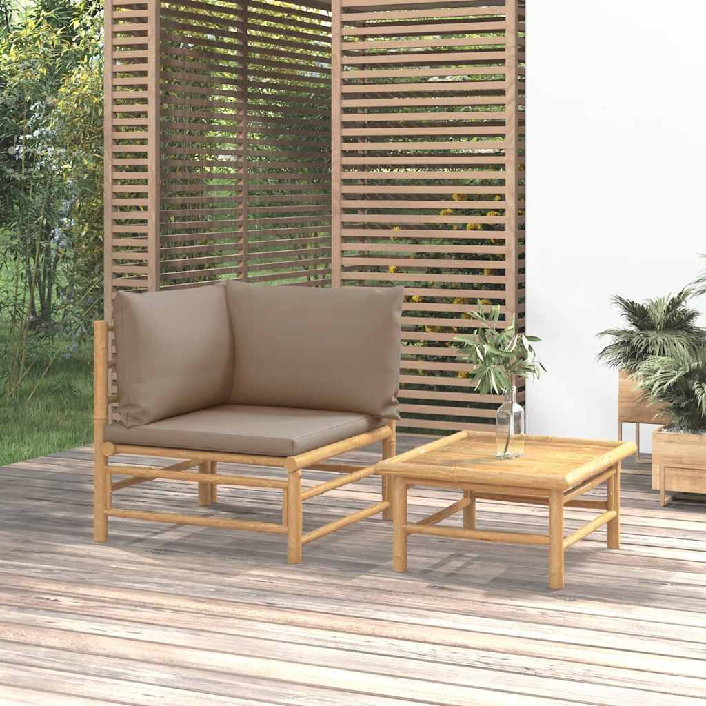 ComfortXL - Petit Salon de Jardin 2 Pièces en Bambou avec Table Basse pour Balcon ou Terrasse Taupe – ComfortXL Outdoor Living - Image 1
