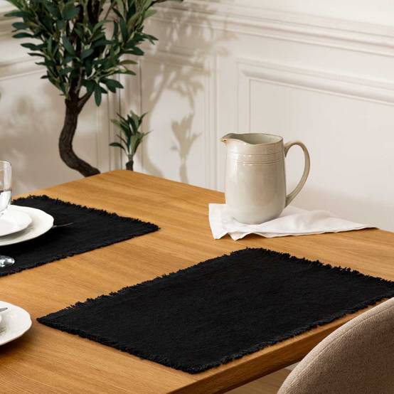 Set de table à franges - SECRET DE GOURMET - Coton - Noir - Image 4