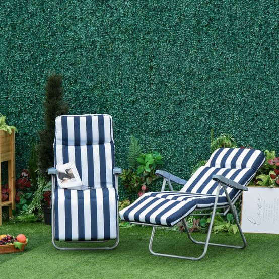 2 chaises longues pliantes de jardin avec accoudoirs, pliables, 5 positions, coussin, bleues, 60 x 75 x 102 cm - Image 10