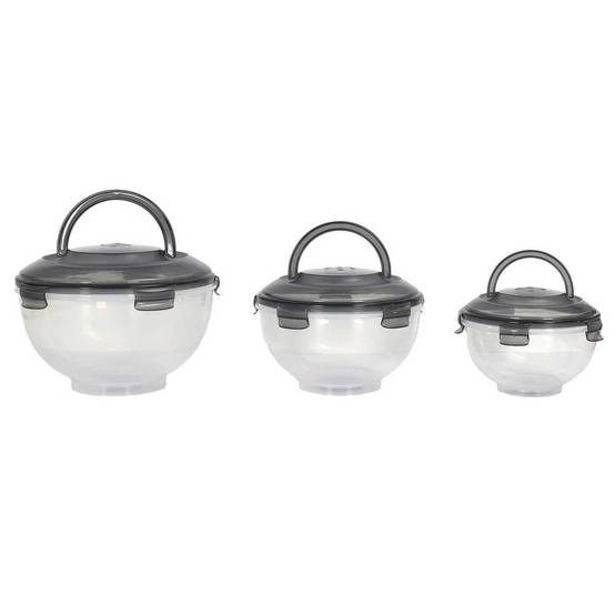 Set de 3 boîtes hermétiques à emporter en plastique avec couvercles hermétiques gris - - Image 1