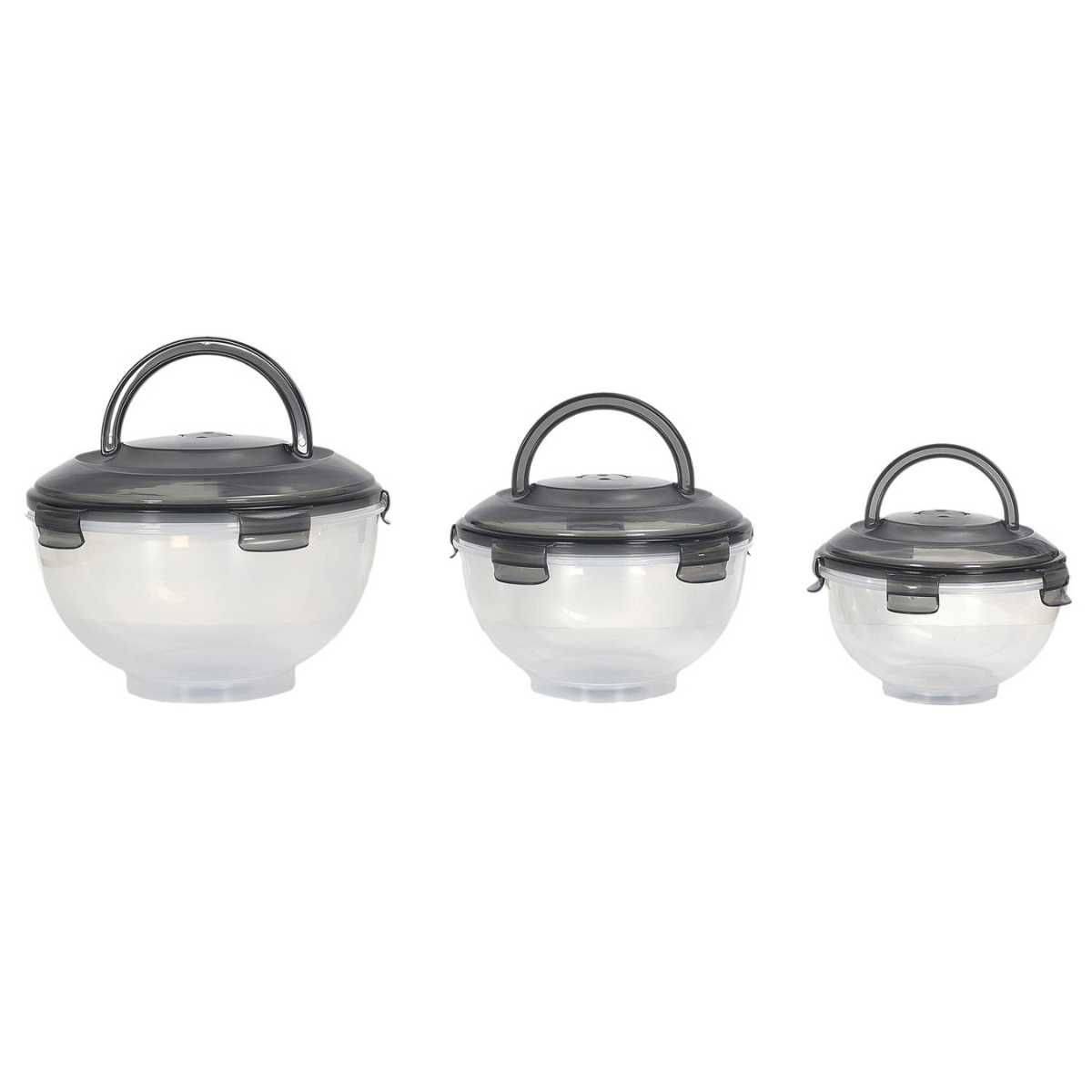 Set de 3 boîtes hermétiques à emporter en plastique avec couvercles hermétiques gris - - Image 1