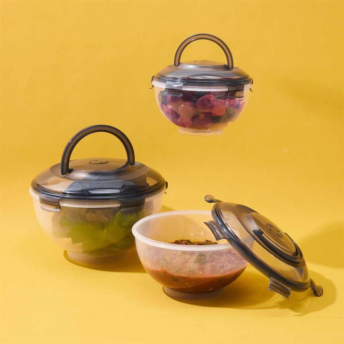 Set de 3 boîtes hermétiques à emporter en plastique avec couvercles hermétiques gris - - Image 6