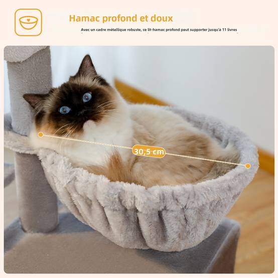 Petit Arbre à Chat 72 cm avec Hamac Gris PAWZ Road - Image 4