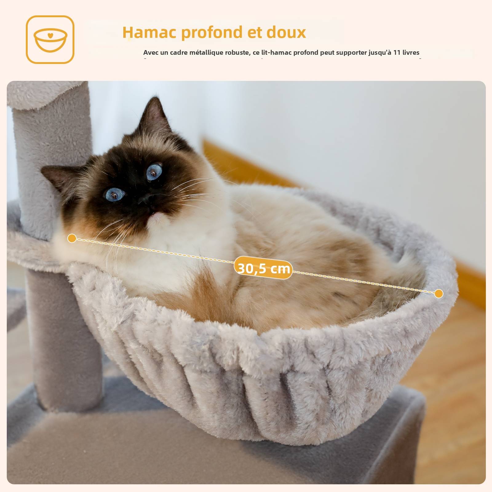 Petit Arbre à Chat 72 cm avec Hamac Gris PAWZ Road - Image 4