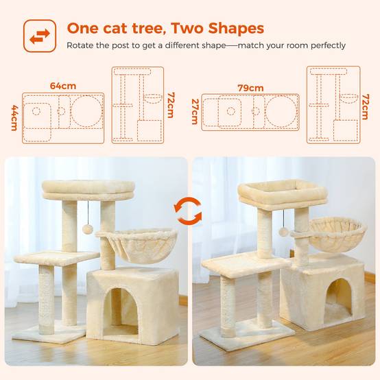 Petit Arbre à Chat 72 cm avec Hamac Gris PAWZ Road - Image 6