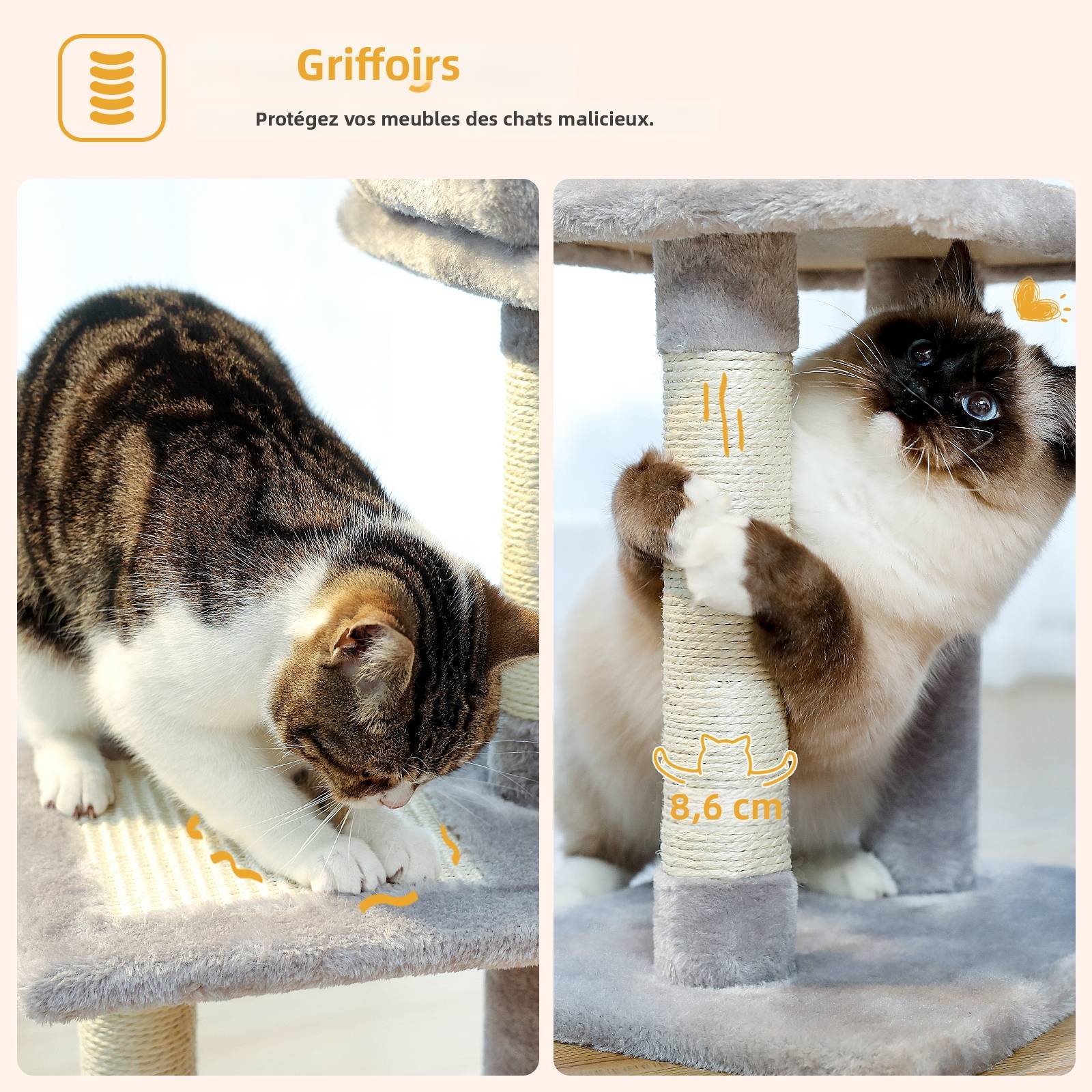Petit Arbre à Chat 72 cm avec Hamac Gris PAWZ Road - Image 5