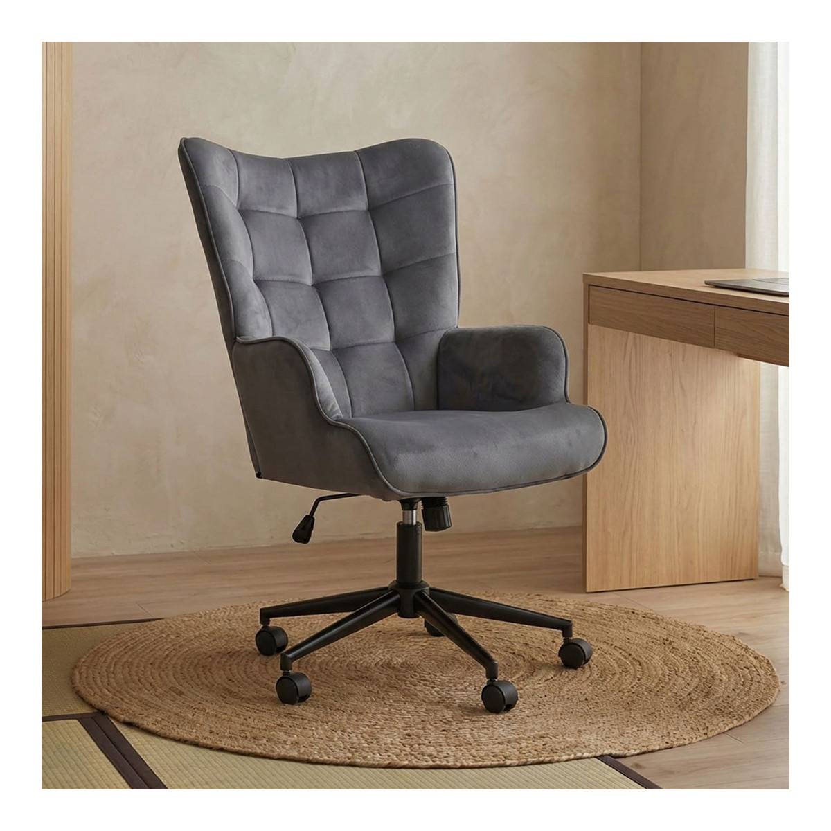 Paris Prix - Fauteuil de Bureau Velours "Verner" 96cm Gris - Image 5