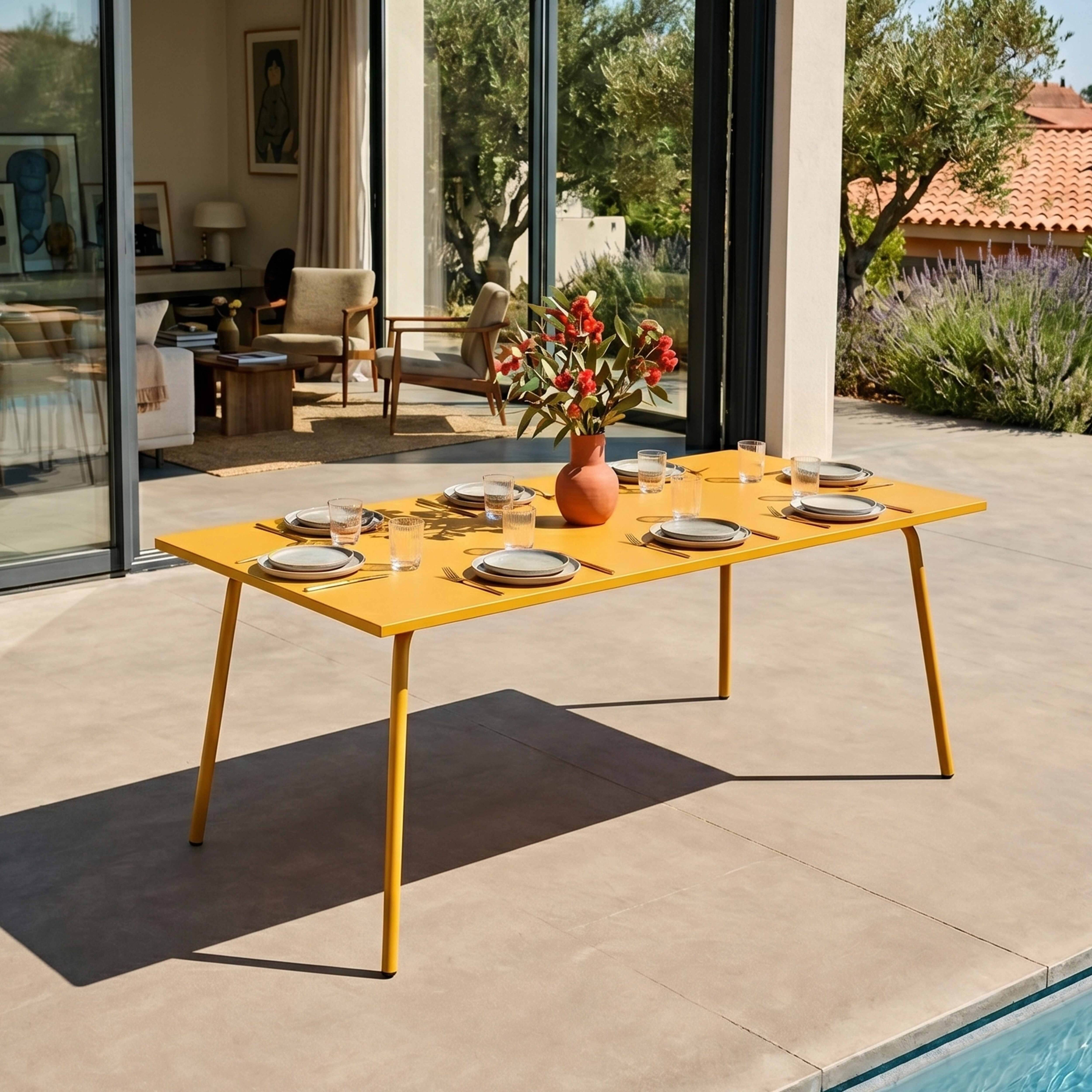 Oviala - Table de jardin rectangulaire en métal 8 places 180 cm jaune Palavas - Oviala - Imagen 2