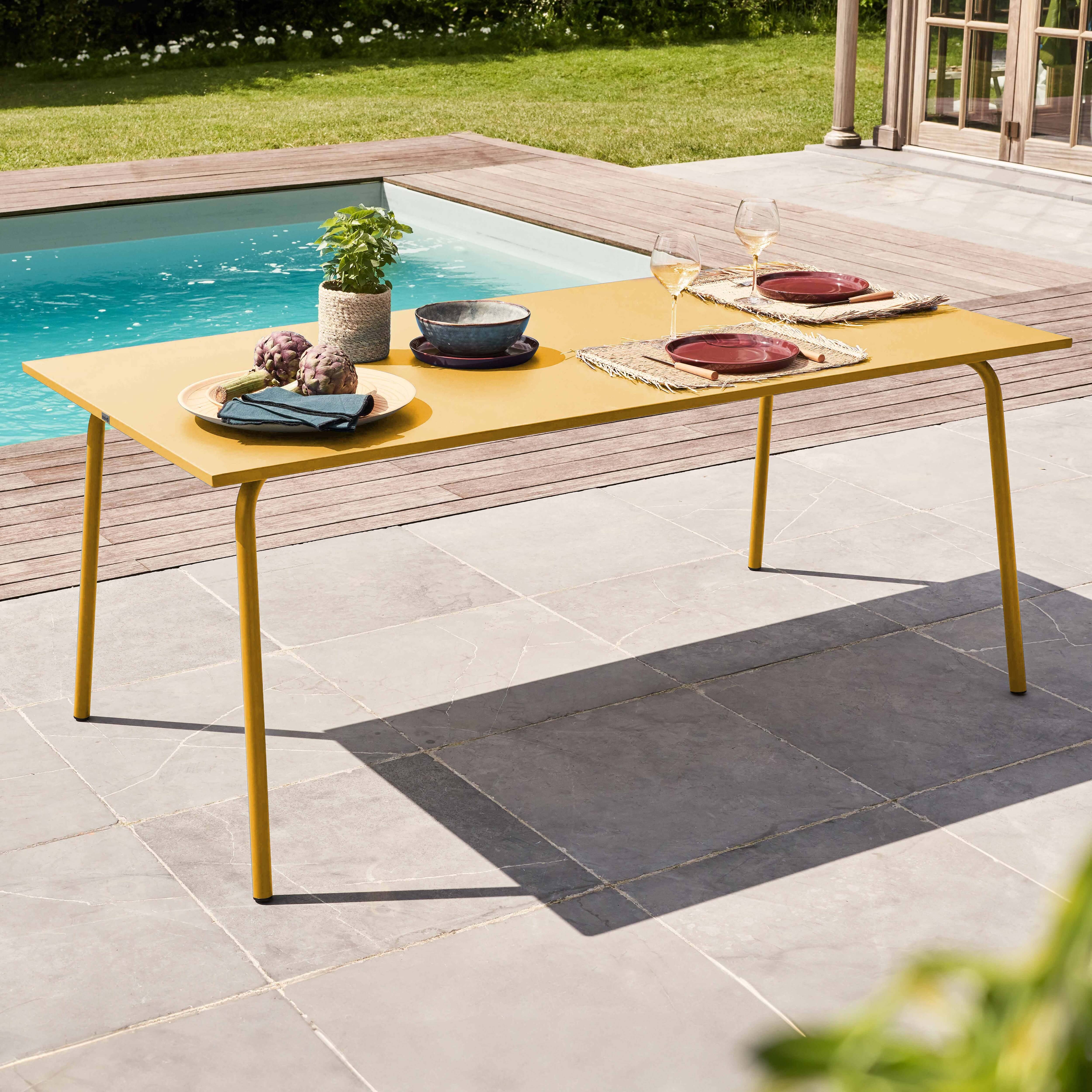 Oviala - Table de jardin rectangulaire en métal 8 places 180 cm jaune  Palavas - Oviala - Imagen 5