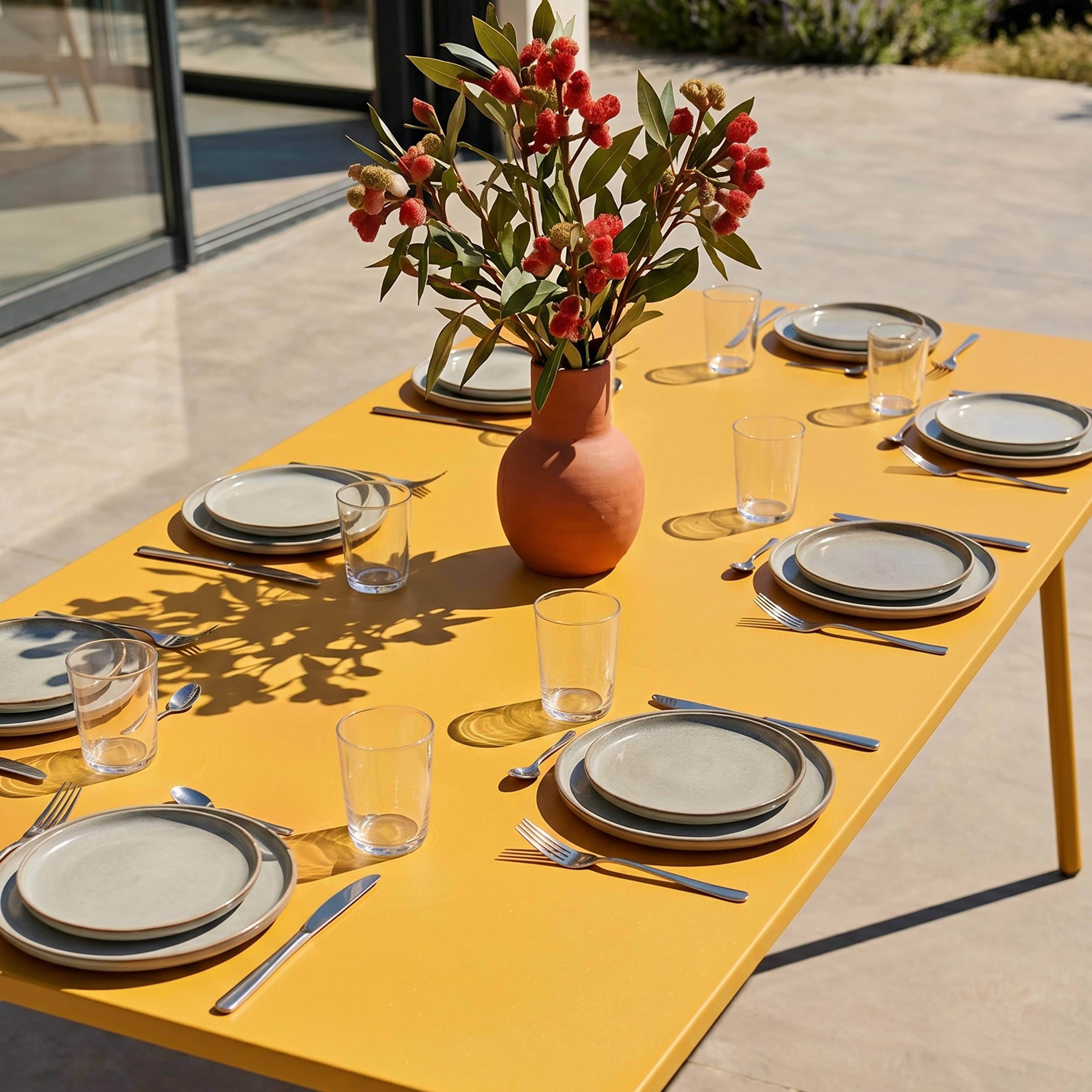 Oviala - Table de jardin rectangulaire en métal 8 places 180 cm jaune  Palavas - Oviala - Imagen 4